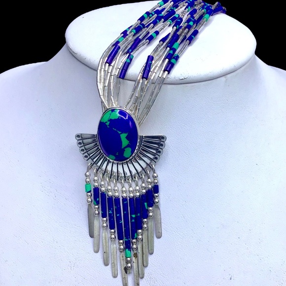 🌺Vintage Navajo Azurite Malachite Necklace - Picture 4 of 16
